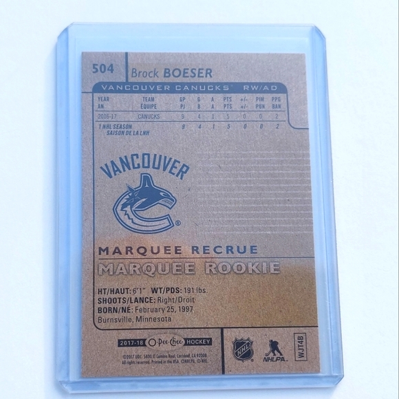 Brock Boeser Marquee Rookies 2017-18 Card #504 Vancouver Canucks - Picture 2 of 2